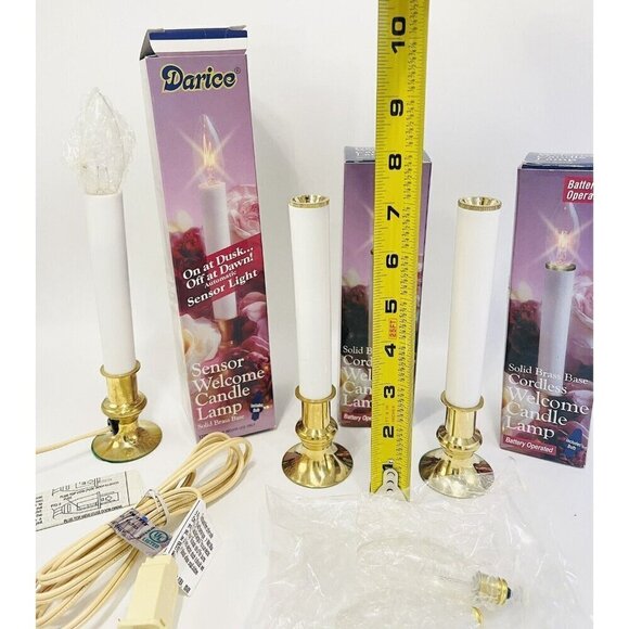 Darice Sensor Welcome Candle Lamps Solid Brass Base with Bulbs Set of 3 - Picture 4 of 6